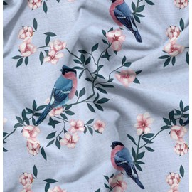 Soimoi Blue Heavy Canvas Fabric Peach Floral & American Robin Bird Print Upholstery Fabric, Fabric for Home Accents Sewing Fabric BTY 58 Inch Wide