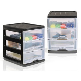 Hausfelder A6 Small Desk Drawer Cabinet 2 x Drawer System with 3 Drawers Plastic Transparent Black