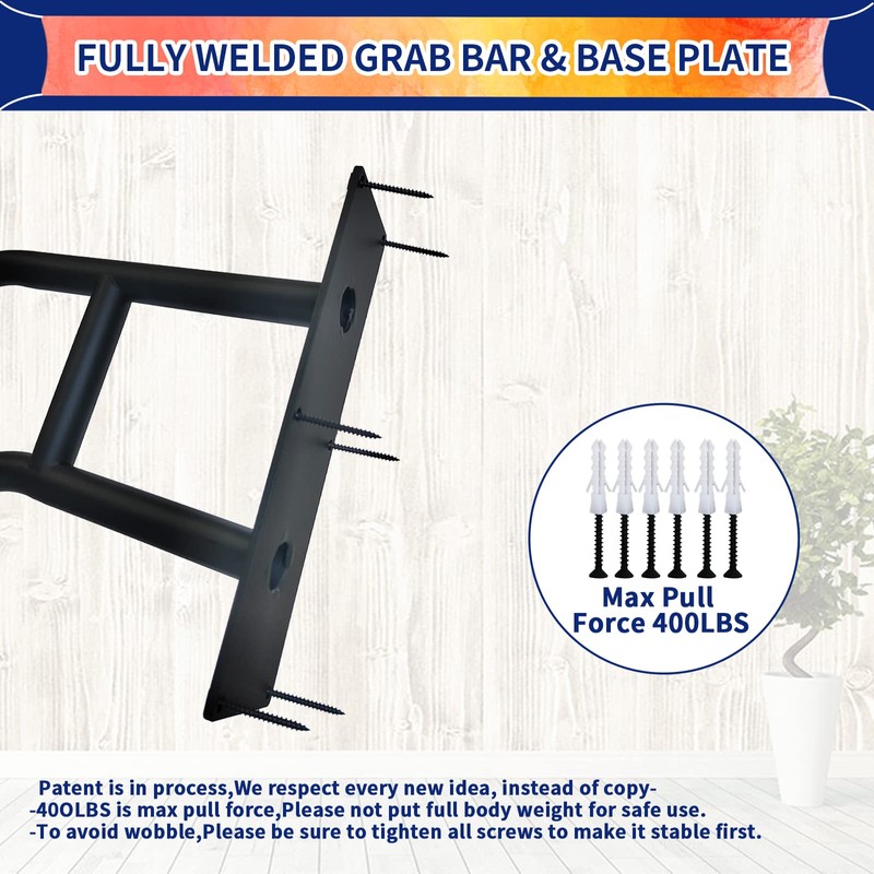 Wall Mounted handrail, Garage Railing with Matte Black Finished, Grab