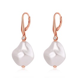 JiaYang Pearl Earrings Silver 925, Pearl Earrings Hanging Women's Pearl Hoop Earrings with Pearls, CZ Diamond Cubic Zirconia Pearls Earrings Silver Pearls Leverback Earrings, Gift for Women, Cubic