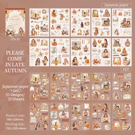 20 hojas Arpaper Scrapbook Accesorios Otoño Tema Scrapbook Stickers Set,Adecuado para Bullet Journaling,Fotoalbum,Ordenador,Scrapbooking(Late Autumn)