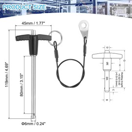 MECCANIXITY Quick Release Pin 1/4 Inch, t Handle Ball Locking Pin with Push Button Lanyard Cable 304 Stainless Steel Equipment Mechanical Usable Length 3.15 Inch, Silver