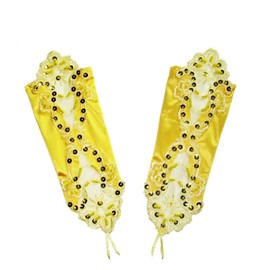 Women's Cocktail Tea Party Gloves Fingerless Appliques Vital Ceremony Gloves,Yellow