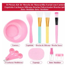 11 Pzs Kit Preparación Mascarilla Facial Bowl Brochas Frasco                                                                                          
