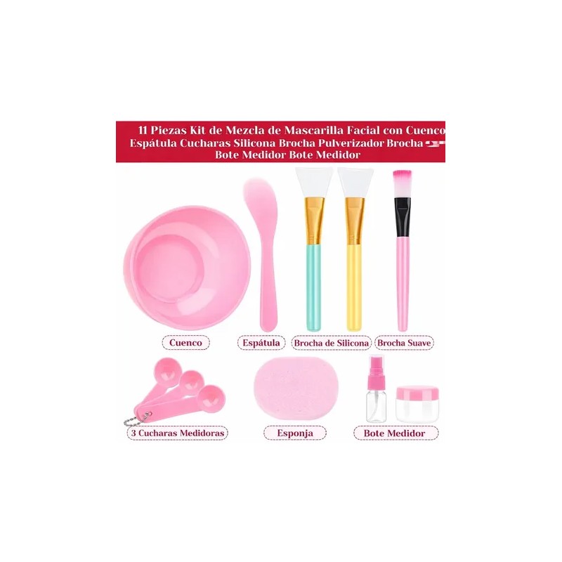 11 Pzs Kit Preparación Mascarilla Facial Bowl Brochas Frasco