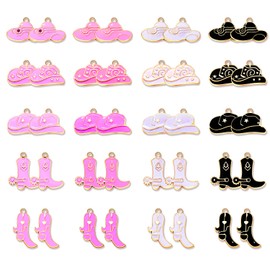 NVENF 36PCS Cowboy Boot Charms for Jewelry Making, Enamel Western Cowgirl Boot Hat Pendant Charms for Necklace Bracelet Earring Making DIY Crafts (40PCS Mixed Color)