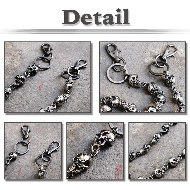 White Fang AZ117 Wallet Chain, Skull, Stylish, Fall Prevention, Lock,