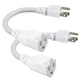 [2 Pack] Short 3Prong Power Extension Cord - White 6inch Mini Indoor Grounded Extension Cord,16AWG Small Electrical AC Extension Cord for Power Strip, 13amp Male to Female Household Extender Cable