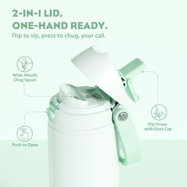 POWCAN 24 oz Vacuum Water Bottle for Office: Spill Proof Lid with Straw, Lightweight, Double Walled, BPA-Free, Insulated Stainless Steel Flask for College, Travel, Sport, Daily Use, Gift (Mint Green)