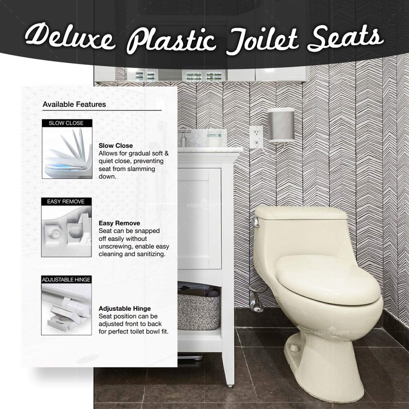 Highcraft B4TSPE Elongated Plastic Toilet Seat Slow Close ∙ Easy