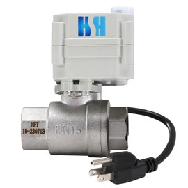 HSH-Flo 1/2 inch DN15 110-230VAC Normally Closed Stainless Steel 304/CF8 Manual Override Motorized Electrical Ball Valve With U.S. Plug