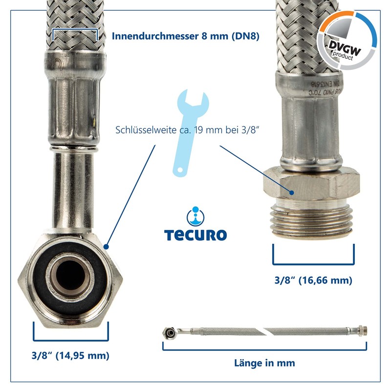 KTW-A DVGW Sanitary Connection Hose 90° Bend 3/8 Nut x
