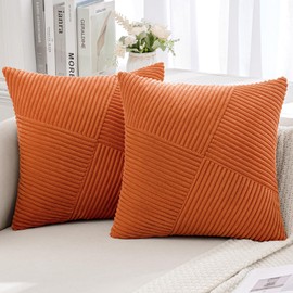 MIULEE Orange Boho Decorative Throw Pillow Covers Pack of 2 20x20 Inch for Couch Bed Sofa Aesthetic Home Decor Soft Corduroy Striped Patchwork Windmill Textured Cushion Pillowcases