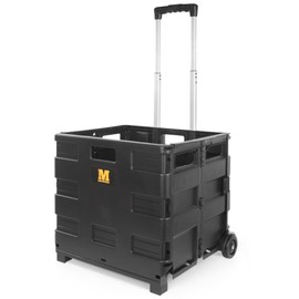 MaxWorks 51051 Collapsible Black Rolling Folding Dolly Cart for Teachers - Multi-Functional Dolly with Extra Storage Durable Wheels and Easy-to-Fold Design for Classroom Office Shopping - Without Lid