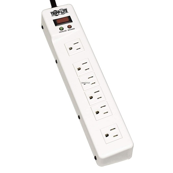 Tripp Lite 6 Right Angle Outlet Surge Protector Power Strip, 6ft Cord, Metal, & $75,000 INSURANCE (TLM626),White