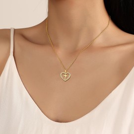 GexTyde Gold Cross Necklace for Women 14K Gold Plated Heart Cubic Zirconia Cross Faith Pendant Necklaces Simple Trendy Cute Jewelry Gifts