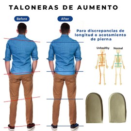 SEVEN MINE Talonera de Aumento (1 Par) Fabricada en Piel para Hombre para Acortamiento |Plantillas de Piel Ortopédicas| (10 mm)