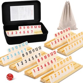 Upgraded 2-6 Players Rummy Game with 6 Wooden Racks, 160 Melamine Tiles, Drawstring Bag, Premium Portable Case, Tile Board Games for Adults & Kids Age 8+, Birthday Gifts for Women Men Dad Mom