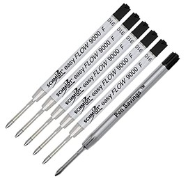 Pen Savings Combo Pack, 5 Schmidt Easy Flow 9000 Fine Point Pen Refills Compatible With Parker Ballpoint Pens, 1 Standard Ink Refill (Black)