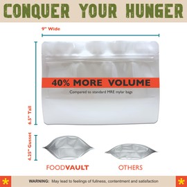 MRE Mylar Bags, 8 Mil per Side, Stand-Up Ziplock Pouches for Long-Term Food Storage, Freeze Dried Meals & Backpacking [50-Pack | 9" x 6.5" x 4.25"]