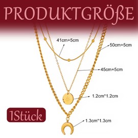 Women's Gold Chain, Vintage Crescent Moon Pendant with Small Round Beads, Women's Gold Simple Moon Pendant Necklaces, Moon Phas, Layering Chain Suitable for Girls (Golden), Synthesis, Synthesis