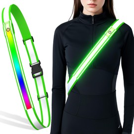 Samlior LED Reflective Belt Sash, High Visibility 5 Color 3 Light Mode Rechargeable LED Waistband Reflective Running Gear, Light Up Waist Belt Safety Gear for Running Walking Cycling at Night (Green)