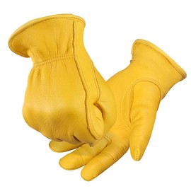 OZERO Motorcycle Gloves, Deerskin (Genuine Leather), Waterproof, Outdoor Gloves, Motorcycle Gloves, Breathable, Flexible, For Spring and Autumn, All Seasons, Men's, Black/Yellow, S, M, L Size (Yellow,