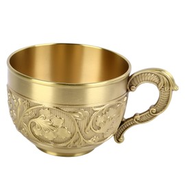 Brass Tea Cup Exquisite Embossed Patterns Retro European Small Coffee Cup for Home Parties Housewarming Ceremony With Ear