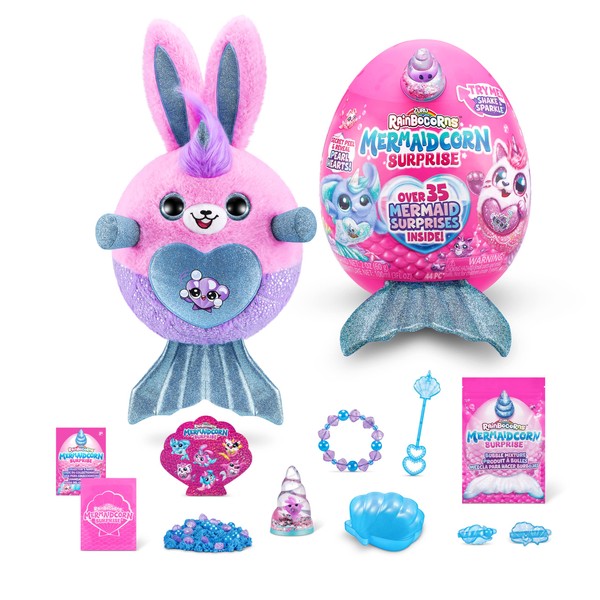 Rainbocorns Mermaidcorn Series 7 Bunny - Collectible Plush - Mermaid Surprises, Cuddle Plush Stuffed Animal, Stickers, (Bunny)