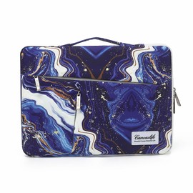 canvaslife 360° Protected Waterproof Laptop Sleeve Suitcase Bag with 3 Pockets, Laptop Bag with handling and Luggage Strap (Blue Marble, 12.5 inch-13.5 inch)