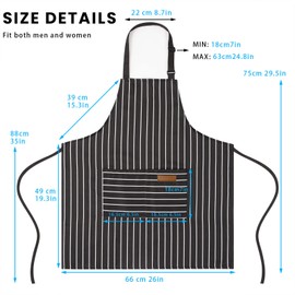 BeLuyi BeLuyi 2 Pack Adjustable Bib Apron with 2 Pockets Chef Cooking Kitchen Restaurant Aprons for Women Men (Black/Brown Stripes)