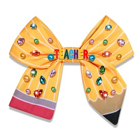 Teacher Hair Bows for Women Back To School Pencil Hair Bow Clips Rhinestone Jeweled Large Hair Bows Teacher Accessories Back To School Outfits Teacher Appreciation Gifts (Pattern Q3)
