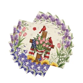 American Flowers Placemats 4th of July Place Mats,12x18 Inch Patriotic Memorial Day Table Mats for Holiday Indoor Outdoor Party Kitchen Dining Table Set of 6