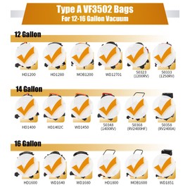 ALYYDBG for Ridgid Shop Vac bags 12-16 Gallon, Size A VF3502 Durable Ridgid Dust Collection Vacuum Bags. 5 Pack