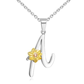 Shining Charm A Necklace Initial with a Small Gold Plated Sunflower Cute Letter Necklaces for Women Birthday Gifts for Girls Jewellery