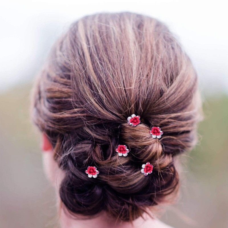 10 Rose Flower Crystal Bridal Wedding Prom Hair Clips –