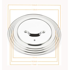 Universal Pans Pots Lid Cover Fit All 9.4 Inch to 12.6Inch Pots/Pans/Woks Stainless Steel and Glass Lid with Heat Resistant Knob