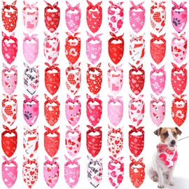50 Pieces Valentines Dog Bandanas Bulk Heart Bandanas Bibs Triangle Dog Scarf Dog Kerchief Set Dog Bandanas with Heart Patterns for Valentines Day Pet Costume Accessories Decoration