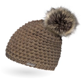Ladies Faux Fur Knitted Hat with Fur Bobble and Fleece Lined Winter Hat Bobble Hat, Neverless® -