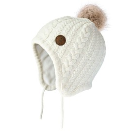 Somaler Toddler Baby Boys Girls Winter Hat Kids Ear Flap Warm Fleece Lined Knit Beanie Fur Pom Hat