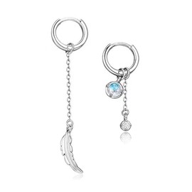 Feather Earrings for Women Asymmetric Moonstone Earrings Tassel Ear Line for Girls Personality Ear Buckle Jewelry Gifts（silver）