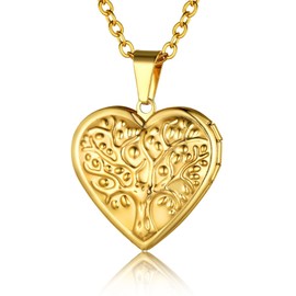 Family Tree Heart Locket Necklace That Holds Pictures, 18K Gold Plated TE AMO I Love You Photo Lockets for Family Memory Gifts