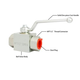 sliyxtwio Hydraulic Ball Valve, 2 Way 7250 PSI High Pressure Ball Valve, NPT 1/2'' Heavy Duty Shut Off Valve