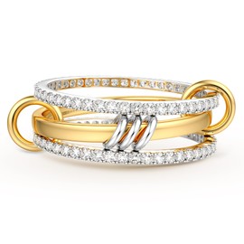 Dochais Gold Stackable Rings for Women Men Non Tarnish, 18k Gold Plated Cubic Zirconia Rings, Silver Gold Multi Ring Mixed Metals Stack Rings Set Size 7