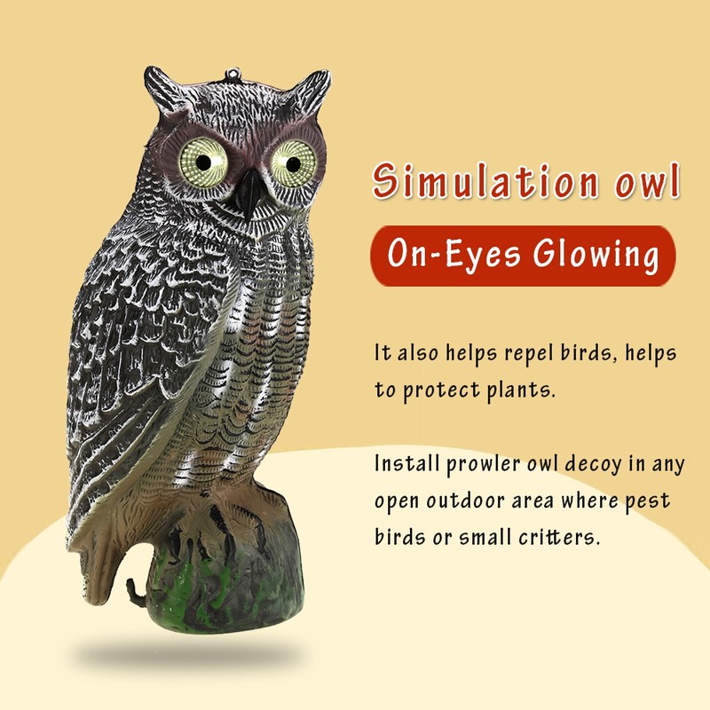 Solar Powered Owl Hunting Decoy Bird Scarer Deterrent Pest Control
