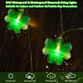 Fonusty St Patricks Shamrock String Lights Battery Operated 10Ft 20 LED Green Shamrock Lights with Timer, Indoor Outdoor Lucky Clover String Lights for Bedroom St. Patrick's Day Decor