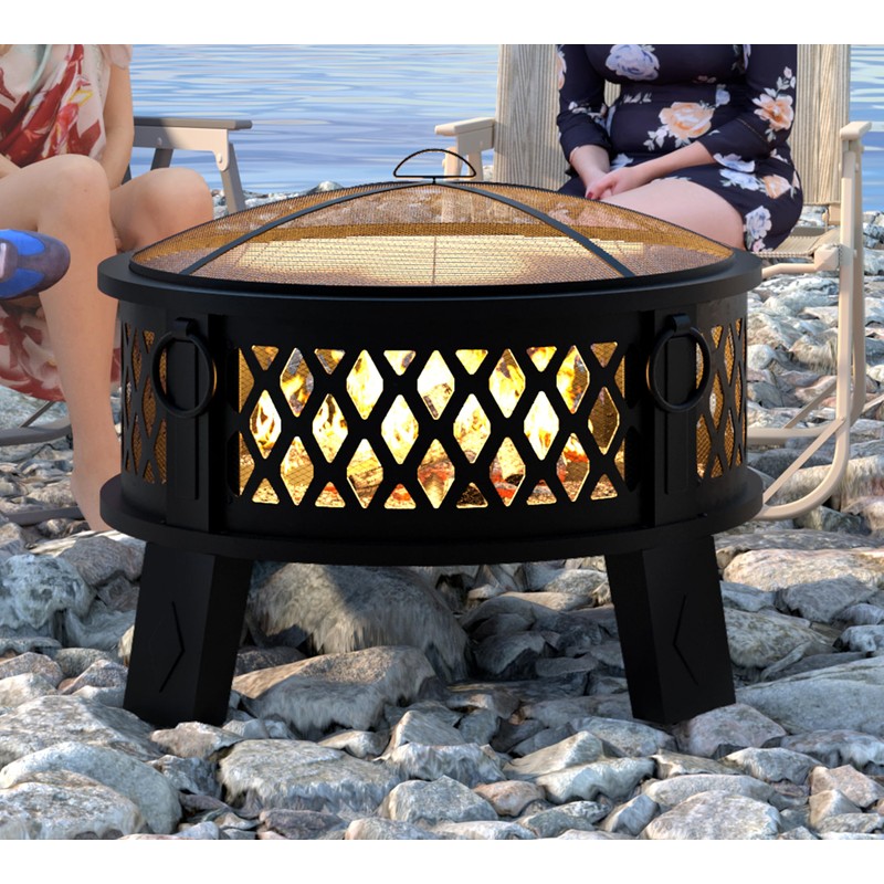 Fire Beauty 26" Steel Fire Pit with Grill & Diamond