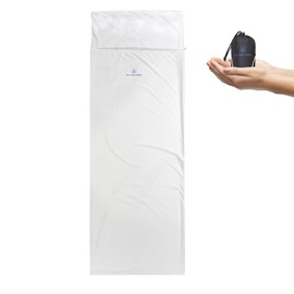 Mountainlodge - Saco de dormir blanco para estaciones de clima cálido con bolsa de transporte – Saco de dormir protable, ligero y respetuoso con la piel para camping, senderismo y mochilero. (Blanco
