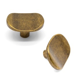 FIRSORCA 6 Pack Antique Brass Zinc Alloy Solid Square Cabinet Knobs, Retro Single Hole Drawer Knob Antique Pulls Vintage Handles for Kitchen Cabinets and Dresser Drawers