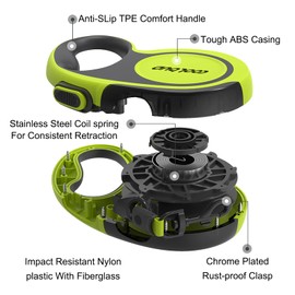 360° Tangle-Free, Heavy Duty Retractable Dog Leash with Anti-Slip Handle; 16 ft Reflective Strong Nylon Tape; for Large Dog or Cat up to 110 lbs; One-Handed Brake, Pause, Lock (Green, Large)